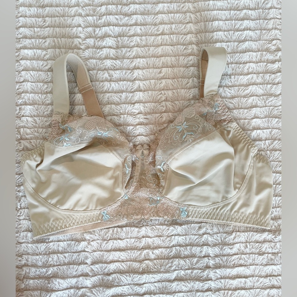 CURVE MUSE Nude Something Blue Lace Full Figure Bra Size 44DD Beige